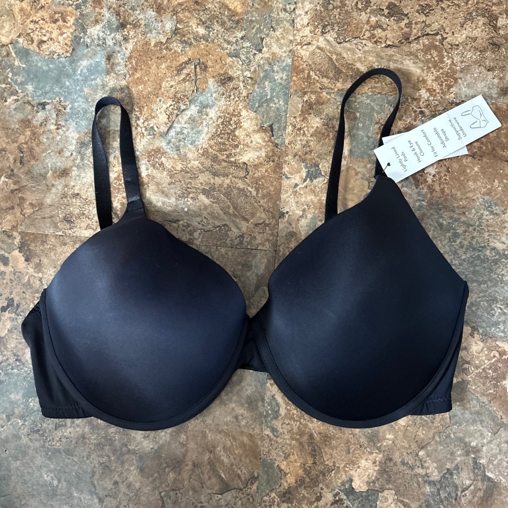 No Boundaries T-Shirt Lightly Lined Bra Womens Size 36DD Black Underwire